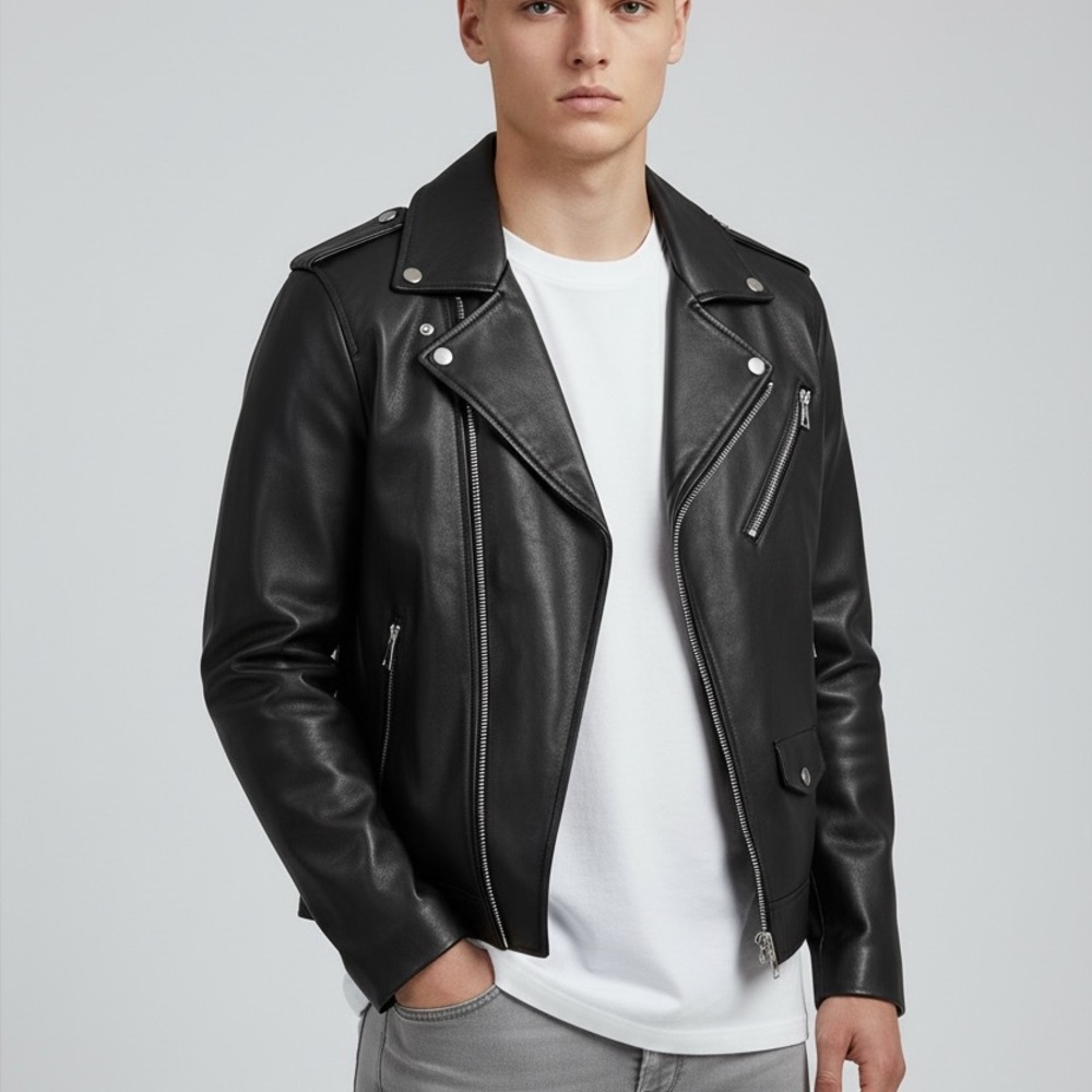 Mode of One Men's black faux leather Biker‎ moto Jacket full zip size XL